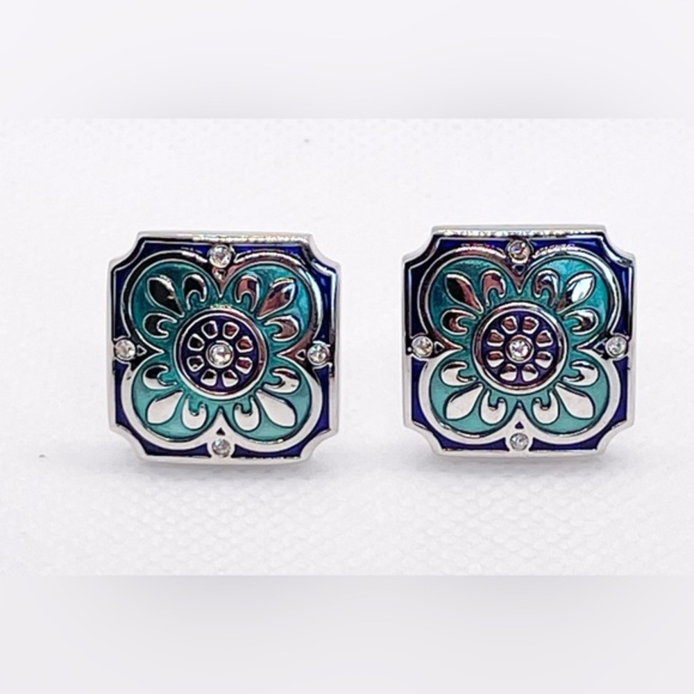 Thompson of London by Robert Tateossian rhodium plated blue enamel cufflinks